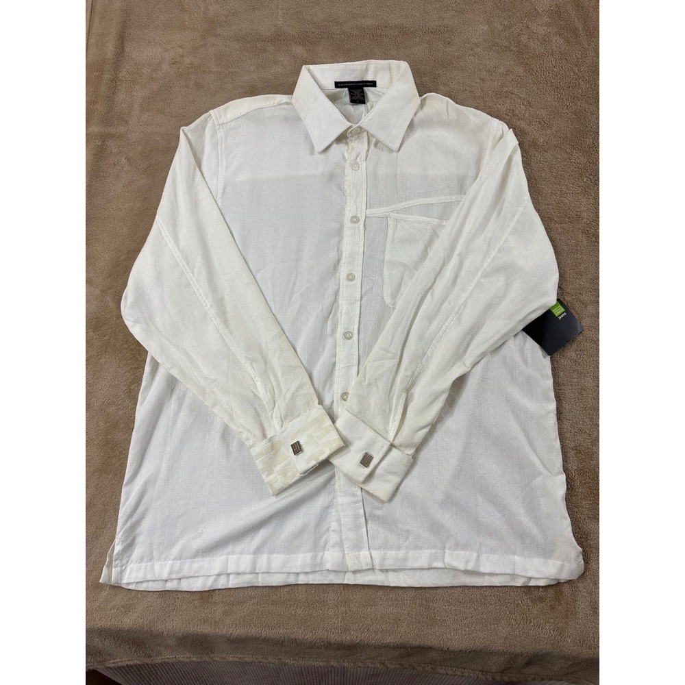 Vintage Y2k Marithe Francois Girbaud Maui dress shirt men L White L/S NEW Flaws